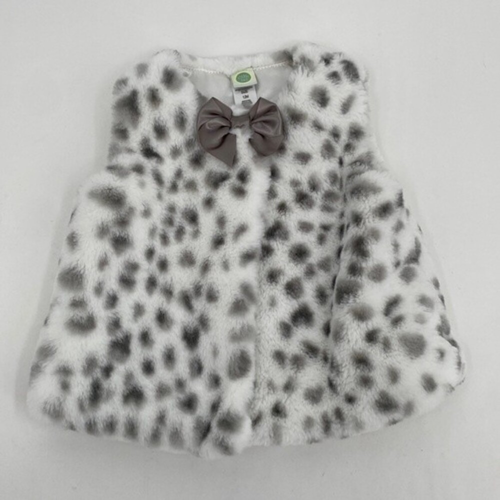 Little Me Girls Animal Print Round Neck Faux Fur Bow Accent Dress Size 12M